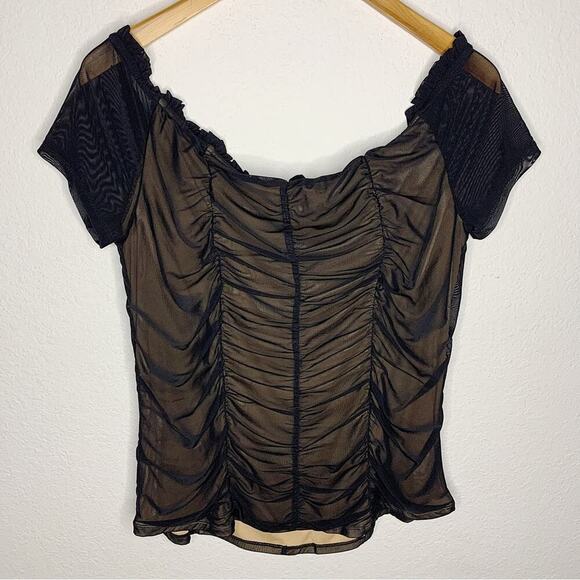NWT Torrid Ruched Off-Shoulder Short Sleeve Mesh Top Black Nude 0/L/12 $39.50 - Picture 7 of 11